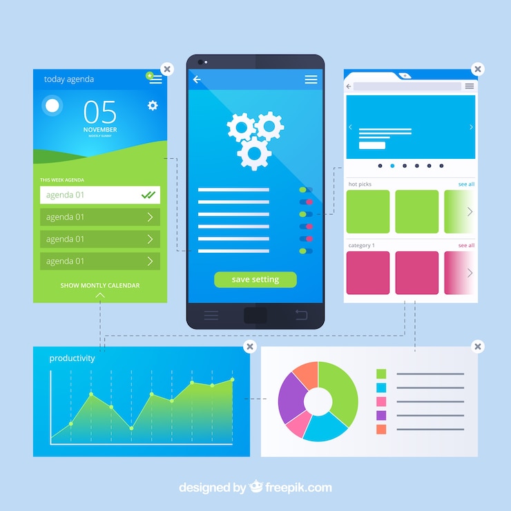 Vector gratuito concepto de desarrollo de app con estilo moderno