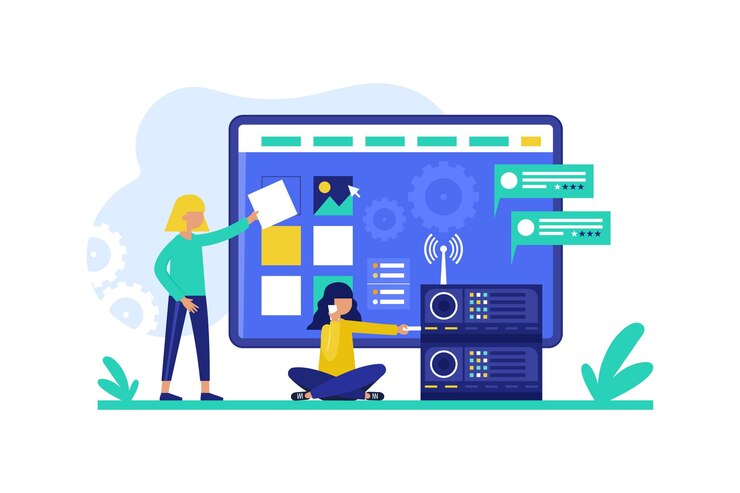 Vector gratuito concepto de desarrollo web plano cms