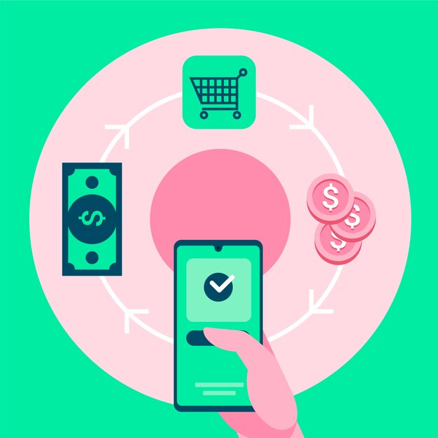Concepto de devolución de dinero con pago por teléfono inteligente