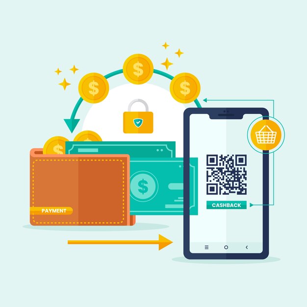 Concepto de devolución de dinero con teléfono inteligente y dinero