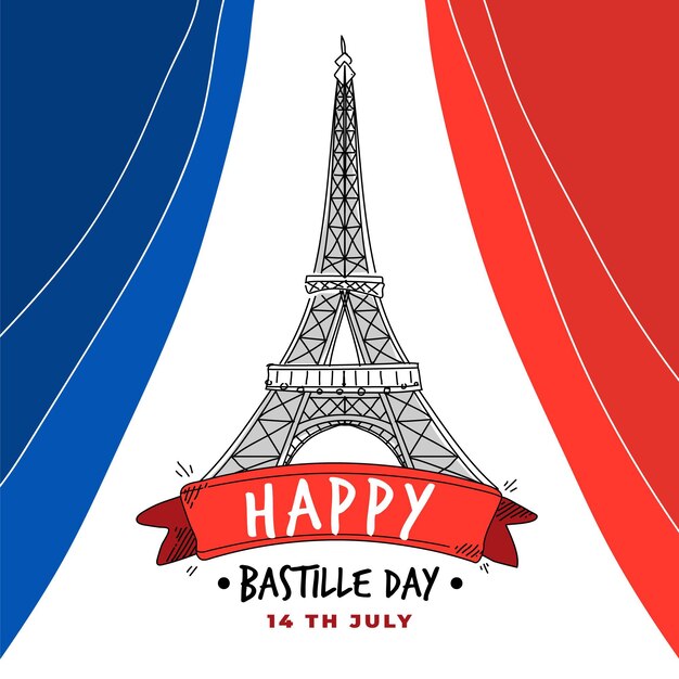 Concepto de día de bastille dibujado a mano