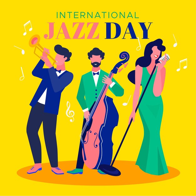 Vector gratuito concepto de día internacional del jazz de diseño plano