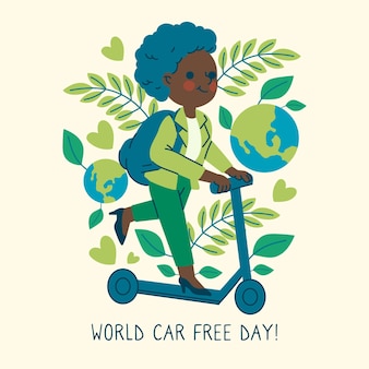 Concepto de día libre del coche mundial dibujado a mano
