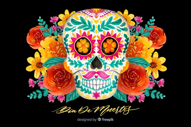 Concepto de día de muertos con fondo acuarela