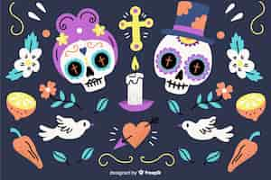 Vector gratuito concepto de día de muertos con fondo dibujado a mano