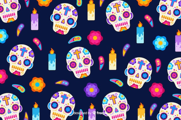 Vector gratuito concepto de día de muertos con fondo de diseño plano