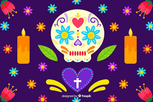 Concepto de día de muertos con fondo de diseño plano