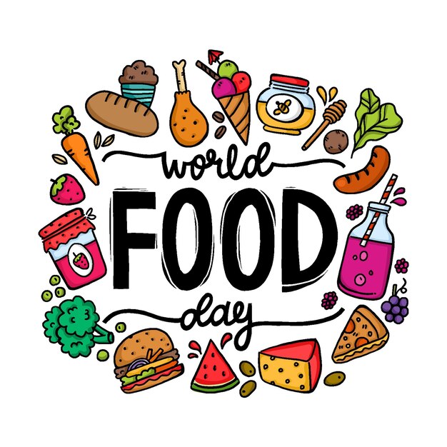 Concepto de día mundial de la alimentación dibujado a mano