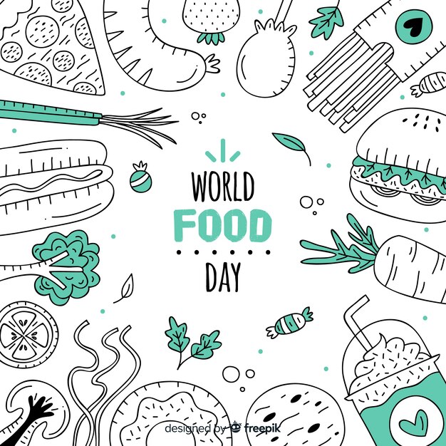 Concepto del día mundial de la comida con fondo dibujado a mano
