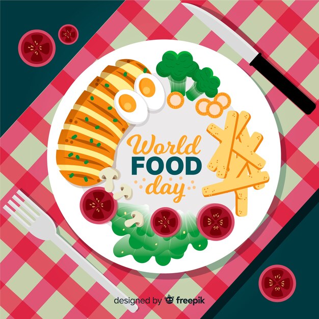 Concepto del día mundial de la comida con fondo dibujado a mano
