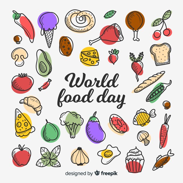 Concepto del día mundial de la comida con fondo dibujado a mano