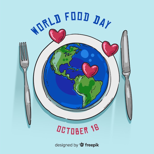 Vector gratuito concepto del día mundial de la comida con fondo dibujado a mano