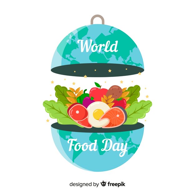 Vector gratuito concepto del día mundial de la comida con fondo de diseño plano