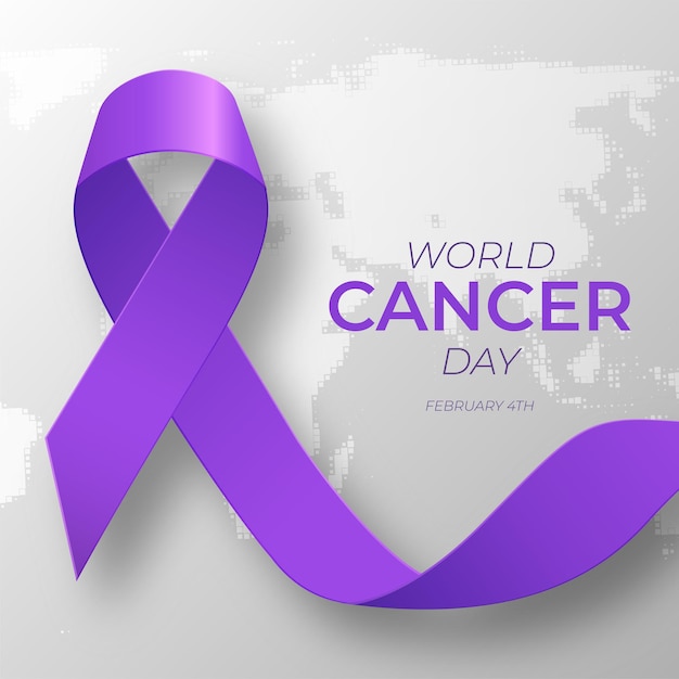 Concepto del Día Mundial contra el Cáncer. Cinta de lavanda. Ilustración vectorial.