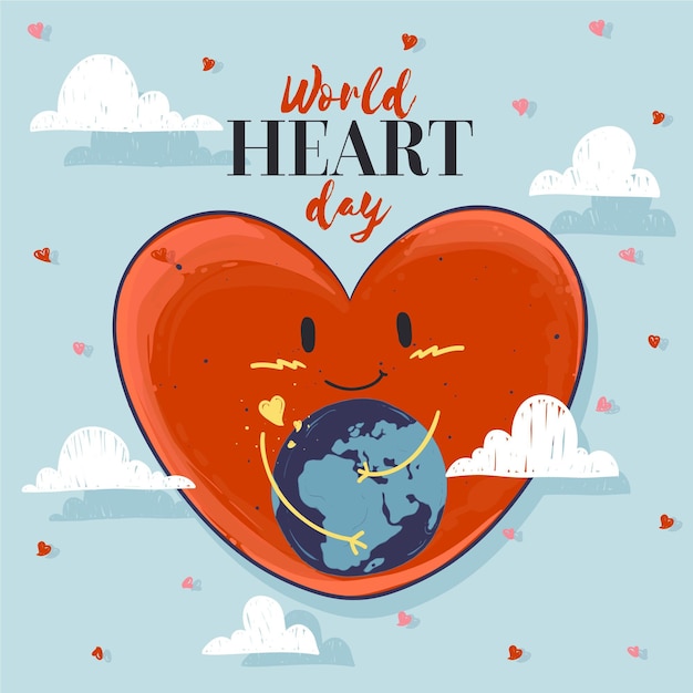 Vector gratuito concepto del día mundial del corazón dibujado a mano