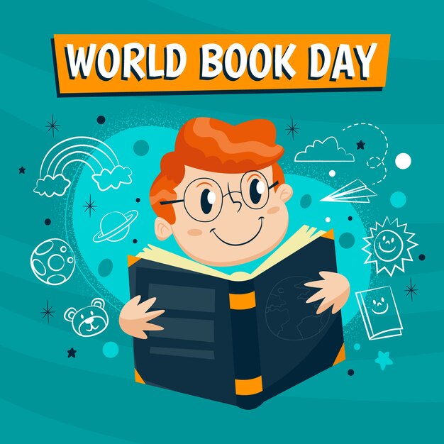 Concepto de día mundial del libro dibujado a mano