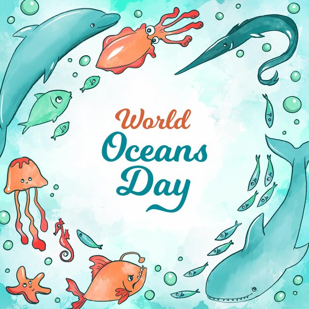 Concepto del día mundial de los océanos en acuarela