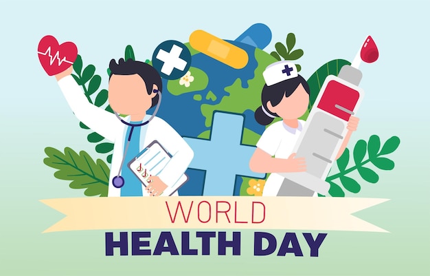 Concepto del Día Mundial de la Salud Protección de la salud en el evento internacional mundial en abril Diseño de ilustración vectorial plana