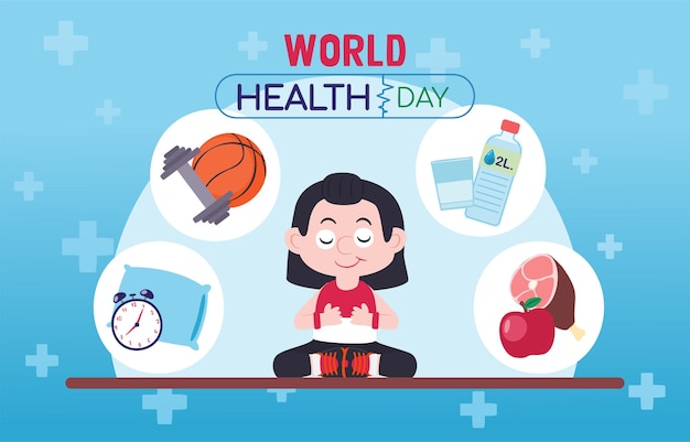 Concepto del Día Mundial de la Salud Protección de la salud en el evento internacional mundial en abril Diseño de ilustración vectorial plana
