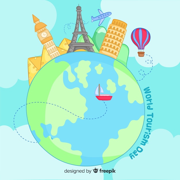 Concepto del día mundial del turismo dibujado a mano
