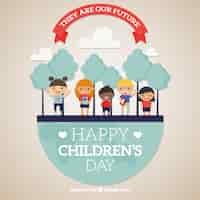 Vector gratuito concepto del día de los niños con tierra y arboles