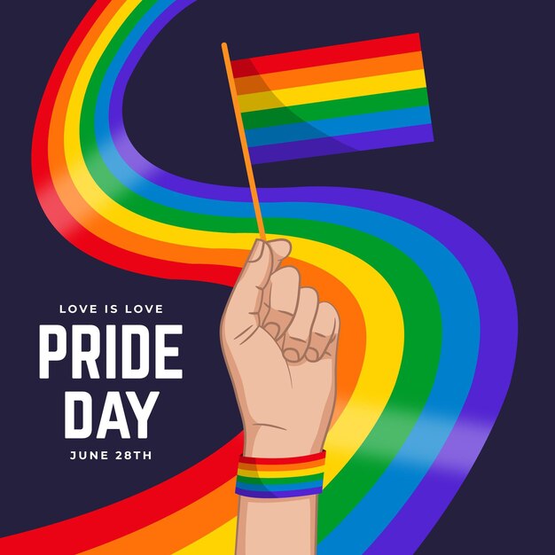 Concepto del día del orgullo con la mano que sostiene la bandera