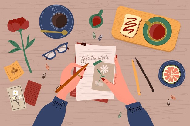 Concepto de día de zurdos dibujados a mano