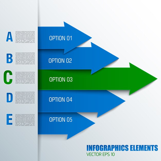 Vector gratuito concepto de diagrama de flecha empresarial con campos de texto numerados en colores azul y verde