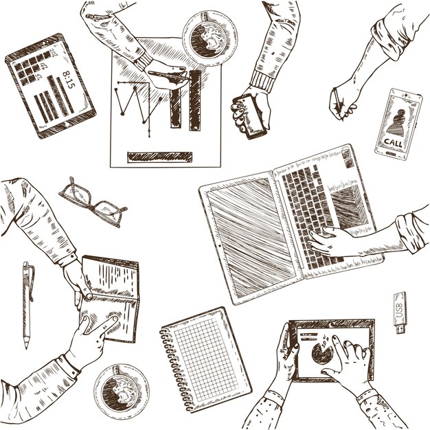Concepto de dibujo de trabajo en equipo de negocios