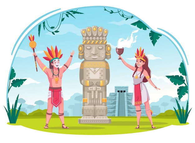 Concepto de dibujos animados de la civilización maya con ilustración de  símbolos de la cultura antigua | Vector Gratis