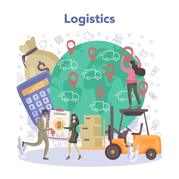 Concepto de director comercial Gerente de ventas optimizar logística Idea de transporte y distribución Cargador en uniforme entregando una carga Vector ilustración plana