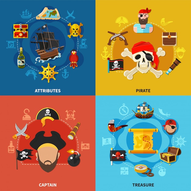 Vector gratuito concepto de diseño de dibujos animados pirata