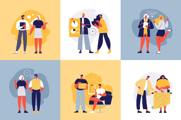 Concepto de diseño de equipo exitoso con compañeros de trabajo e ilustración de ideas