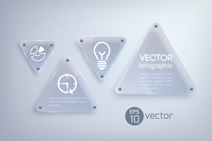 Vector gratuito concepto de diseño infográfico abstracto con triángulos de luz de vidrio e iconos de negocios