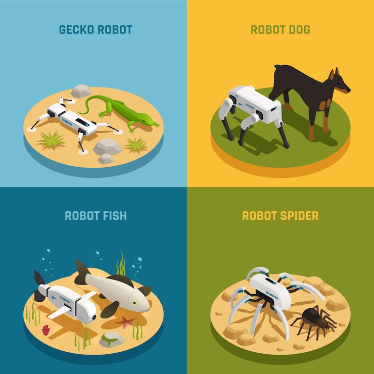 Vector gratuito concepto de diseño isométrico de animales robots
