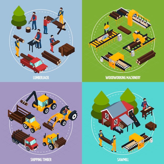 Concepto de diseño isométrico de aserradero