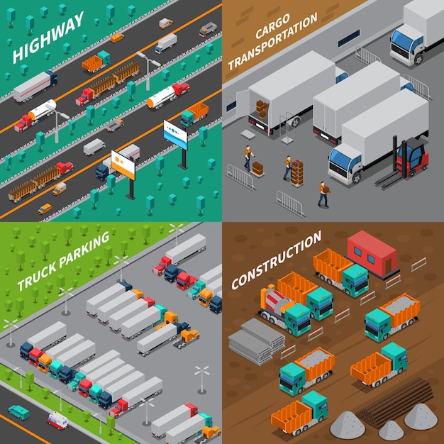 Vector gratuito concepto de diseño isométrico de camiones