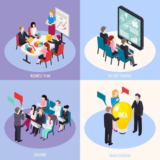 Concepto de diseño isométrico de coaching empresarial