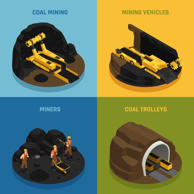 Concepto de diseño isométrico de minería de carbón