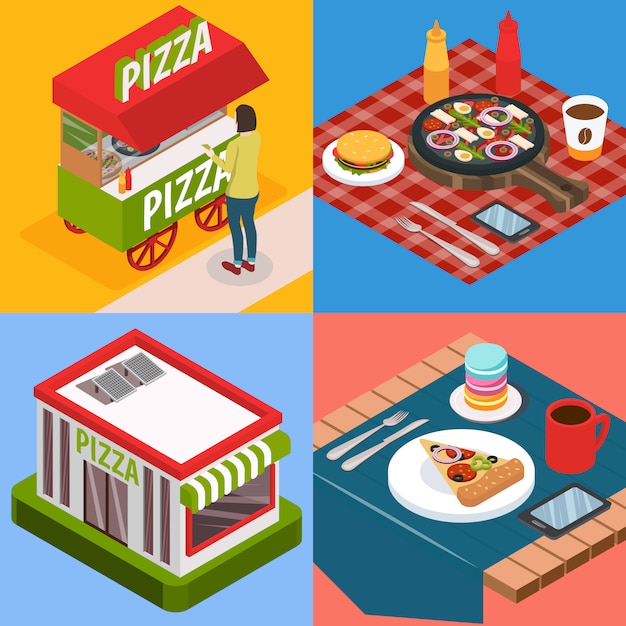 Concepto de diseño isométrico pizzería