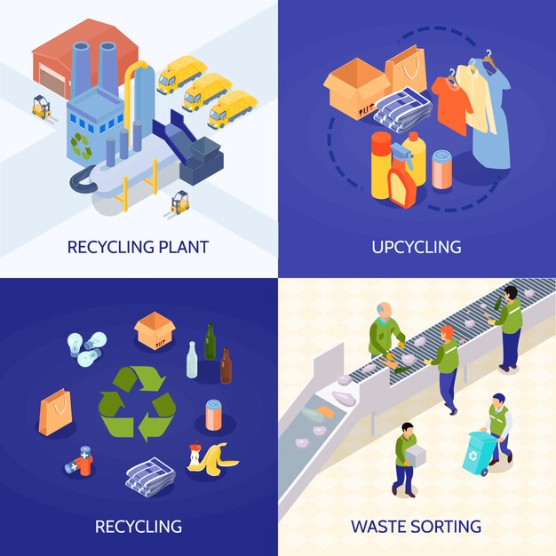 Concepto de diseño isométrico de reciclaje de basura