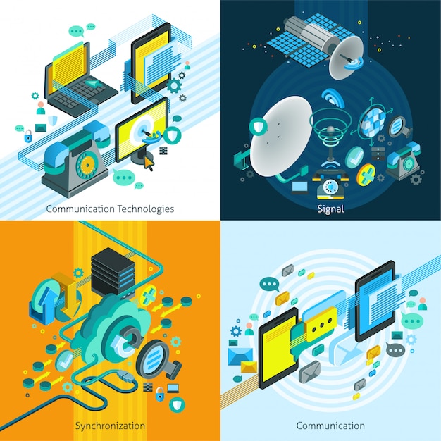 Vector gratuito concepto de diseño isométrico de telecomunicaciones 2x2