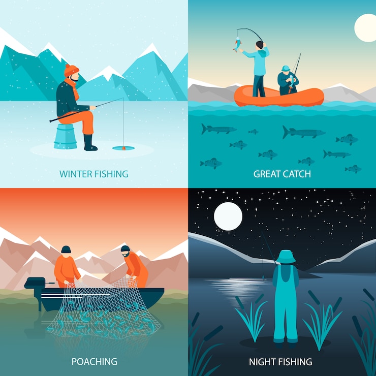 Vector gratuito concepto de diseño de pesca 2x2