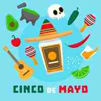 Vector gratuito concepto de diseño plano cinco de mayo con elementos