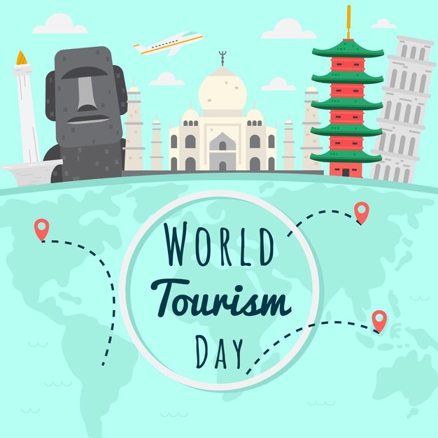 Concepto de diseño plano del día mundial del turismo