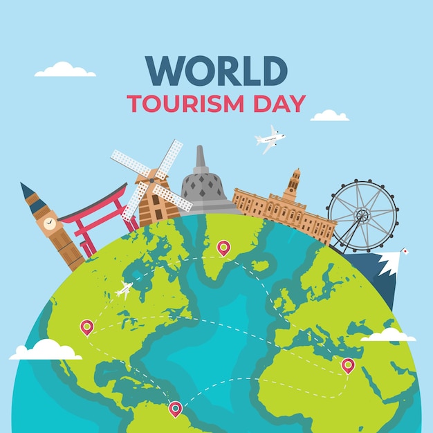 Vector gratuito concepto de diseño plano del día mundial del turismo