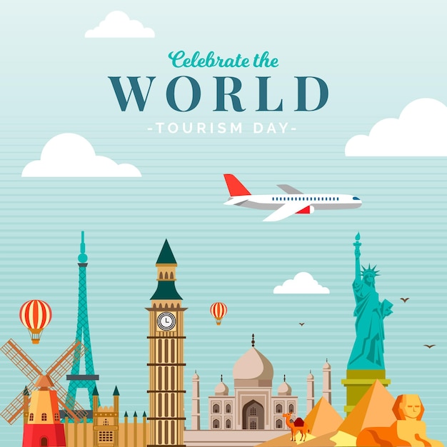 Concepto de diseño plano del día mundial del turismo