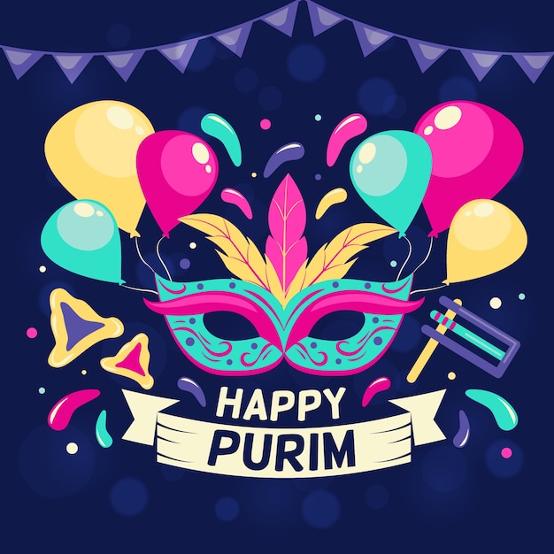Concepto de diseño plano feliz día de purim