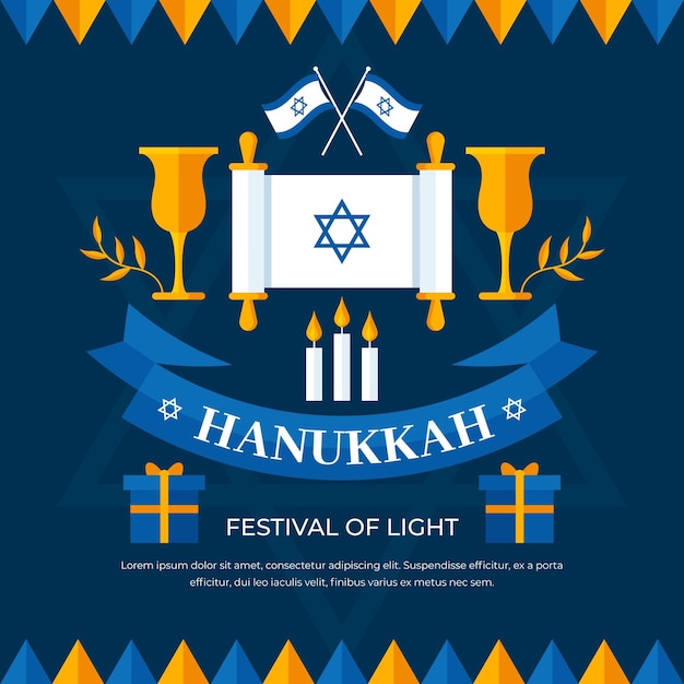 Vector gratuito concepto de diseño plano de hanukkah