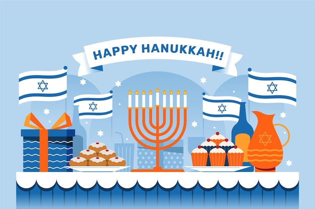 Vector gratuito concepto de diseño plano de hanukkah